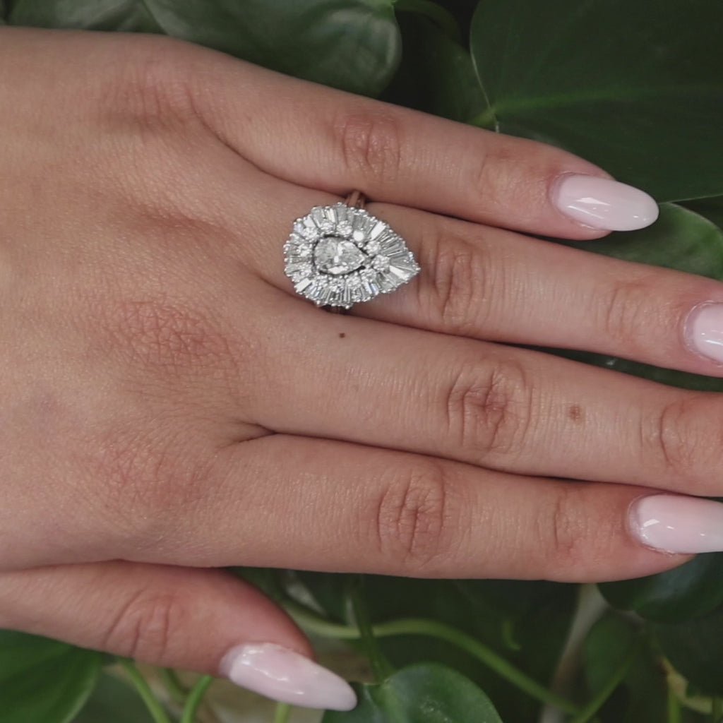 Cluster Diamond Pear Teardrop Halo Ring 14K White Gold 2.50 TW Size 6.25