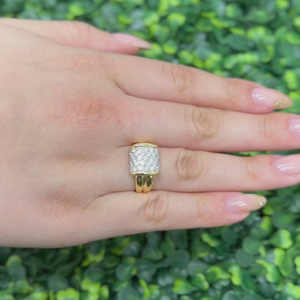 Cluster Diamond Cocktail Ring 18K Two-Tone Gold 1.20 TW Size 7.25 Ladies Estate