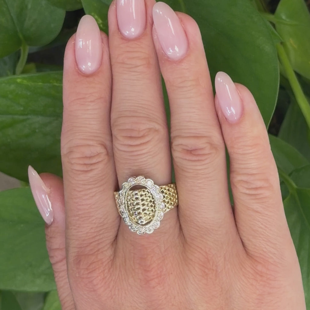 Vintage Two Tone Gold Diamond Basket Weave Cocktail Ring 0.40 CTW Size 8.5