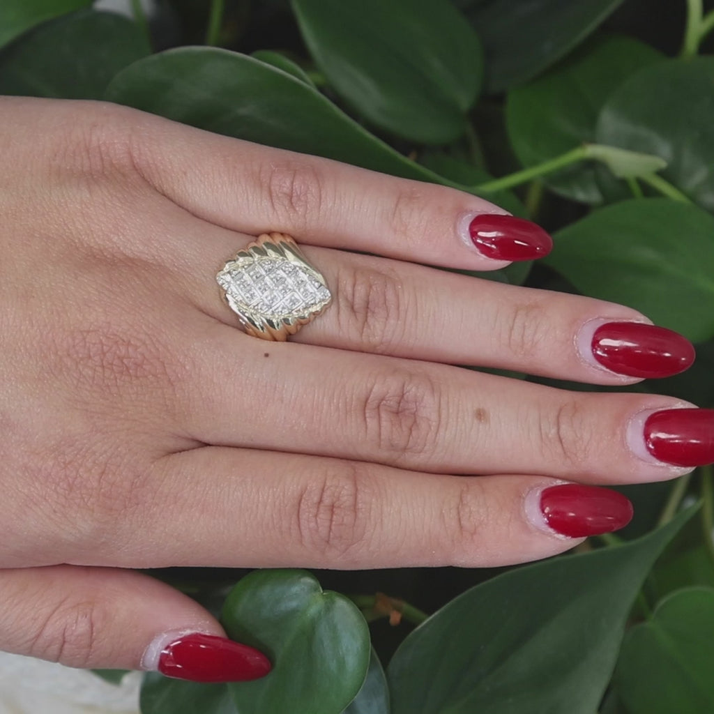 Cluster Diamond Statement Ring 14K Gold Ridged Design Size 8 Estate