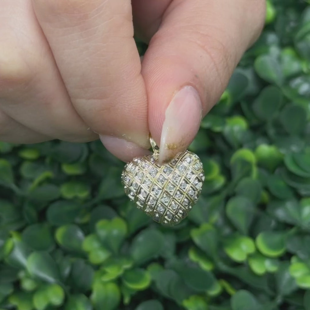 Cluster Diamond Heart Pendant Charm 14K Gold 0.15 TW Diamonds 0.80" Ladies