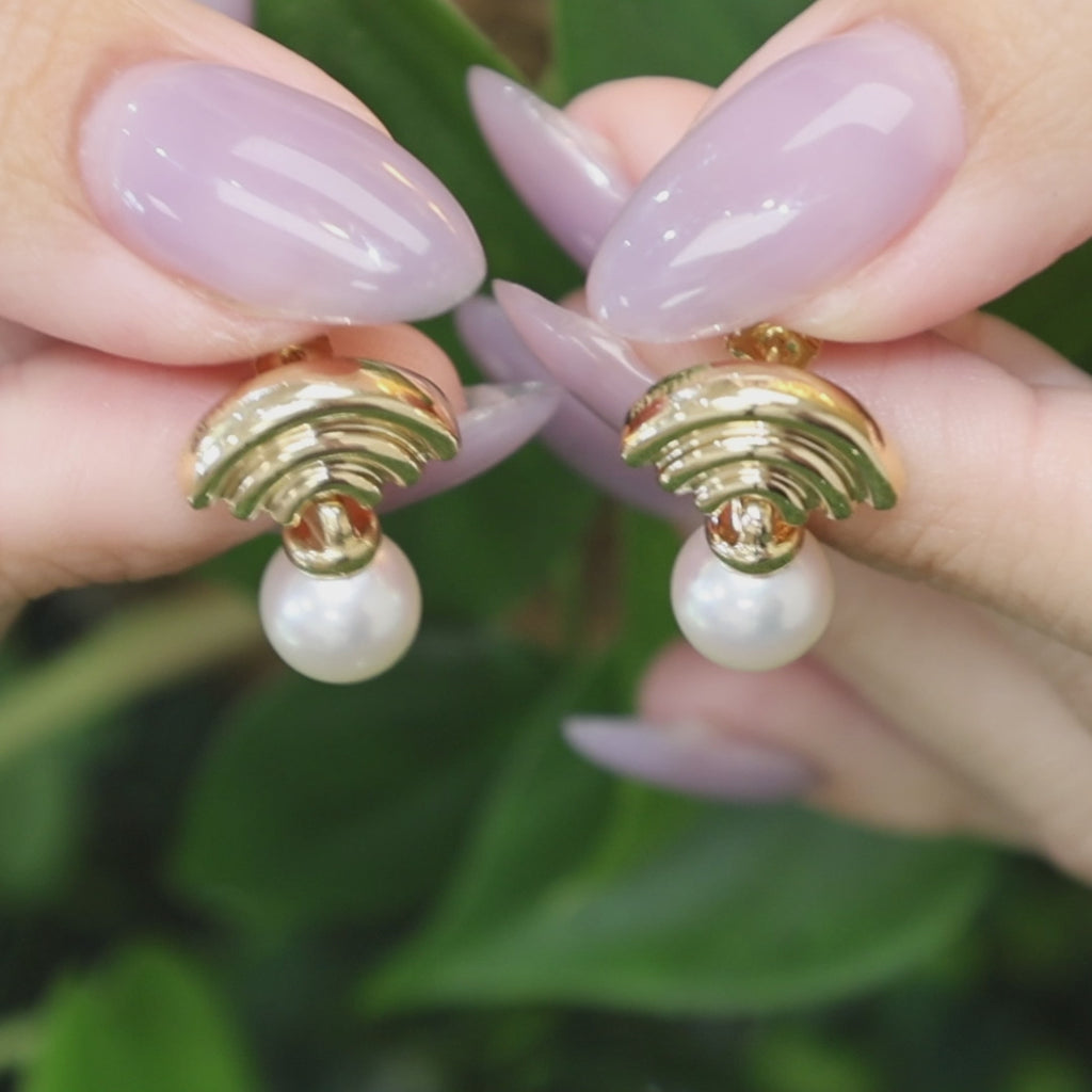 BVLGARI Vintage Akoya Pearl Drop Earrings 18K Yellow Gold Italy 1990s