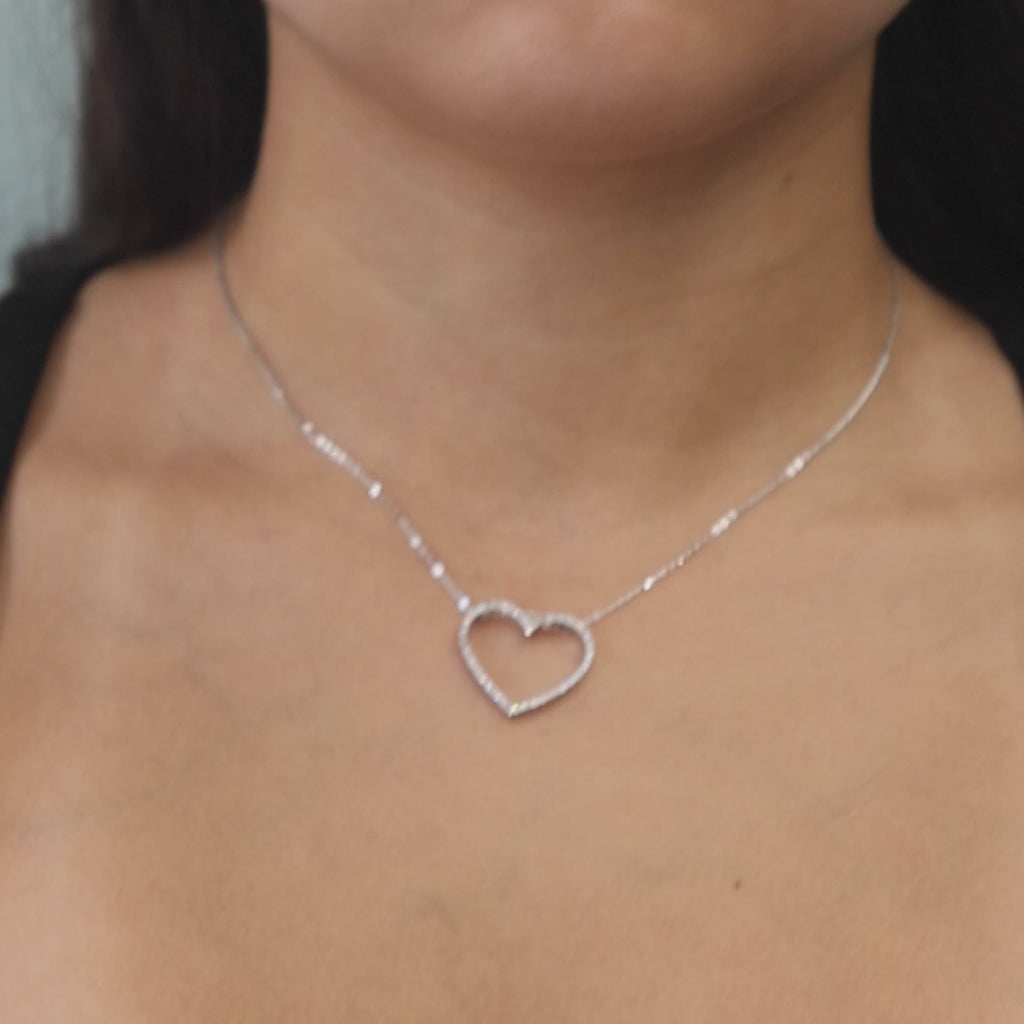 Diamond Open Heart Pendant Cable Chain Necklace 18K White Gold 0.40 TW 16.5"