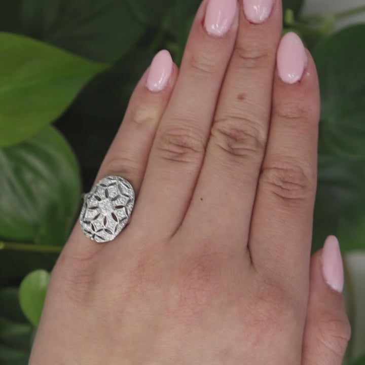 Diamond Filigree Ring 0.36 TW 14K White Gold Ladies Vintage Estate Size 6
