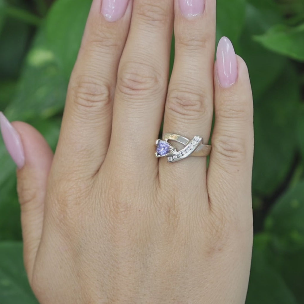 14K Two-Tone Gold Trillion Tanzanite Diamond Bypass Ring 0.65ctw Size 5.75