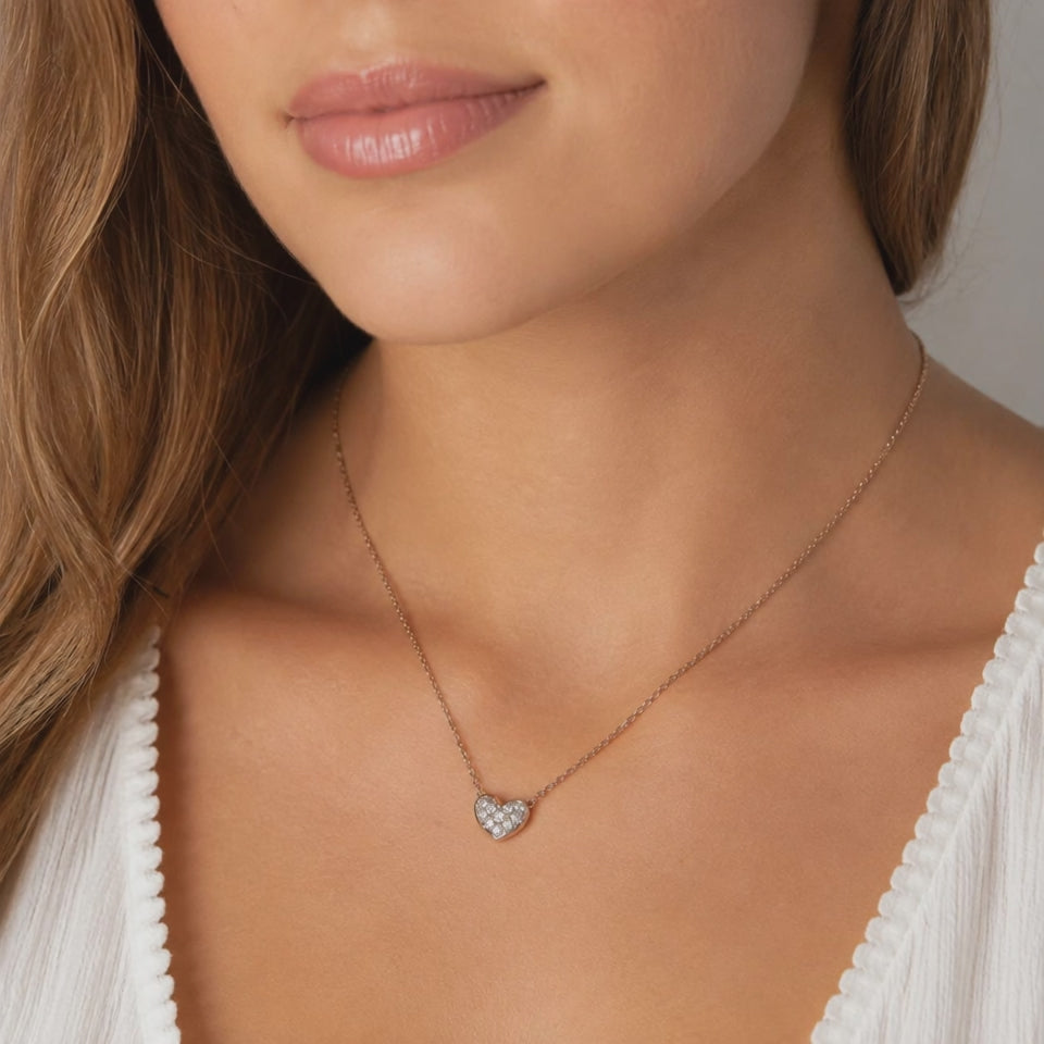 Cluster Diamond Heart Pendant Necklace 14K Yellow Gold 0.22 CTW 17.25" Estate