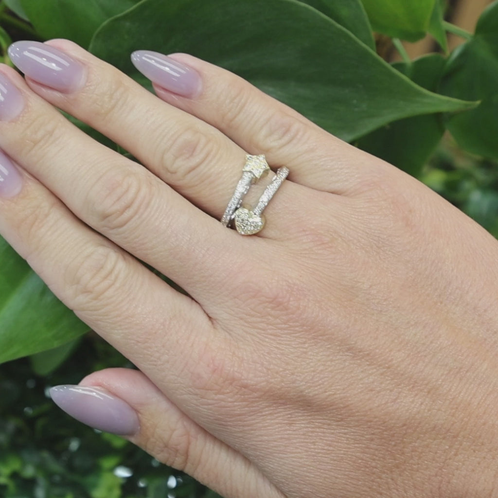 Natural Diamond Moon Star Ring 18K Two Tone Gold Celestial 0.50 CTW SIze 5.5