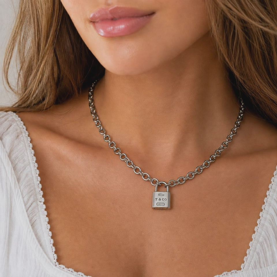 Tiffany & Co. 1837 Padlock Lock Necklace Sterling Silver 925 16"