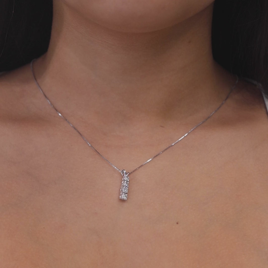 4-Stone Diamond Journey Pendant 14K White Gold 0.70 TW 0.75" Estate