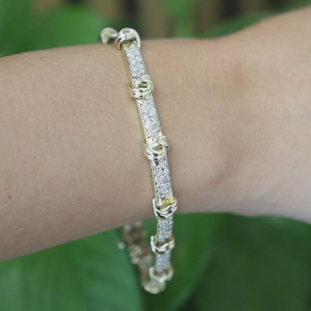 14K Two-Tone Gold 2.35CTW Natural Diamond Link Tennis Bracelet 7.25" 15.8g