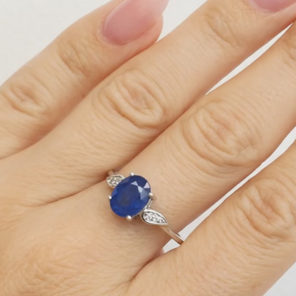10K White Gold 2.50 CT Lab Grown Blue Sapphire White Topaz Ring Size 8.25