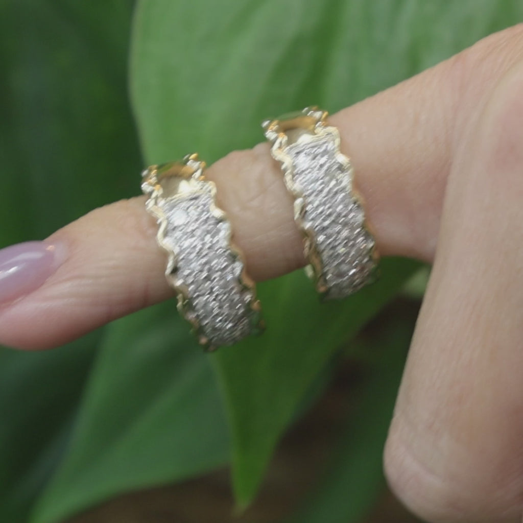 Two Tone Gold 2.15 CTW Natural Diamond Omega Back Hoop Earrings 11.2g
