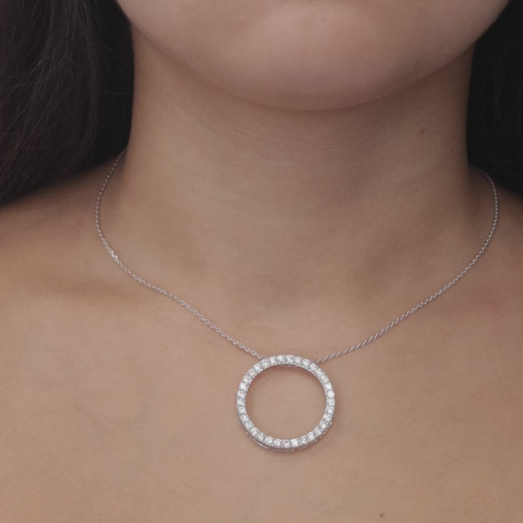 3.00 TW Circle of Life Round Diamond Pendant Chain Necklace 14K White Gold 17"