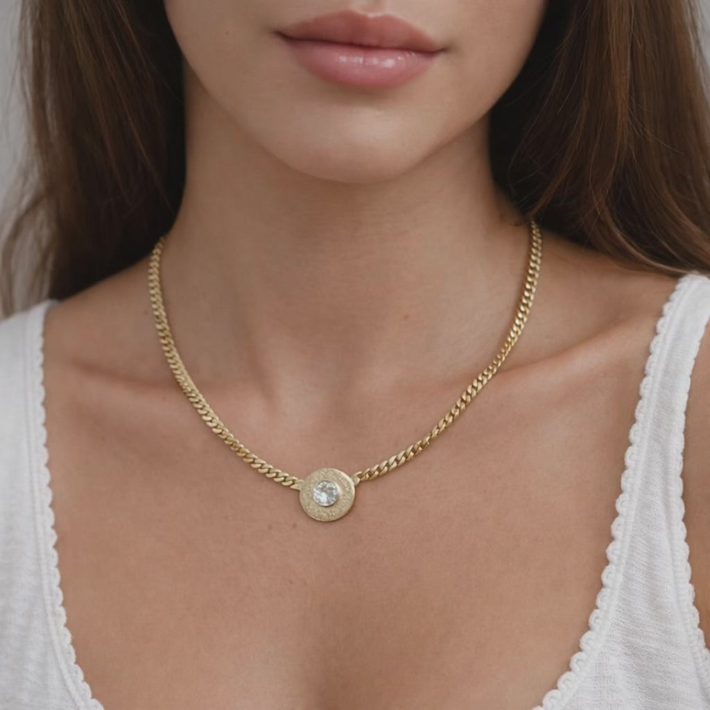 2.35ct Diamond Bezel Pendant Necklace 14K Yellow Gold 17.5" Curb Chain Estate