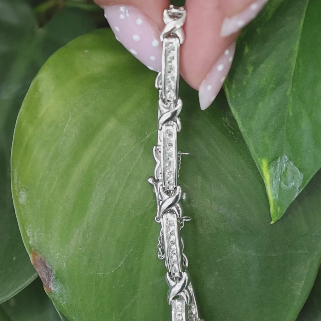 Diamond X Link Tennis Bracelet 14K White Gold 1.00 TW Channel Set 6.5" Estate