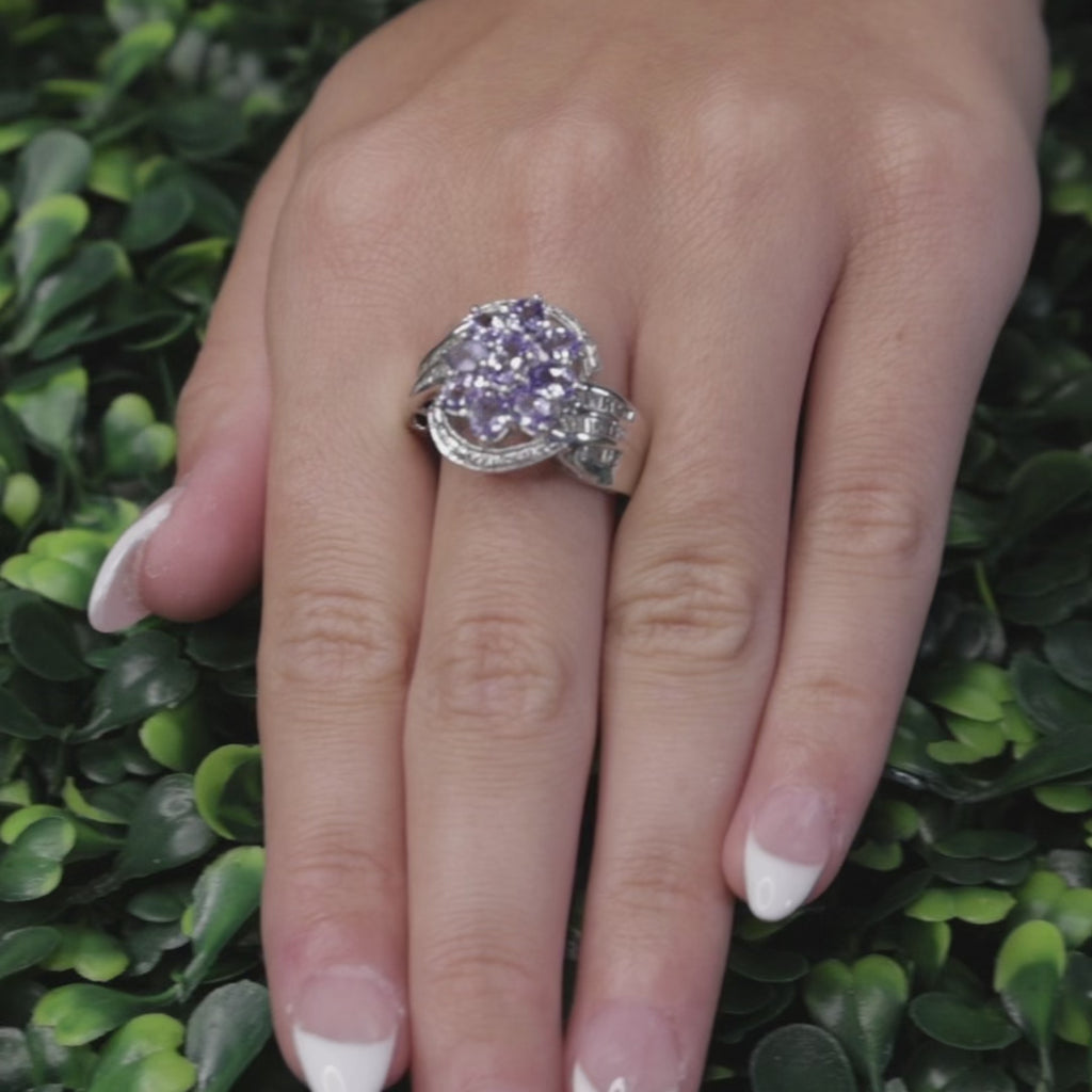 14K White Gold Tanzanite Diamond Cluster Ring 2.32CTW Size 7 Estate