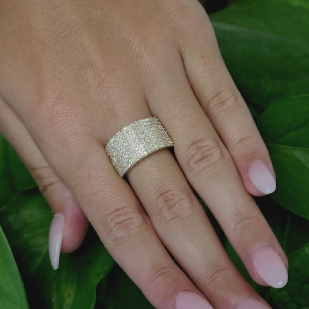 14K Yellow Gold 1.00 CTW Natural Diamond Pave Statement Wide Band Ring Size 6.25