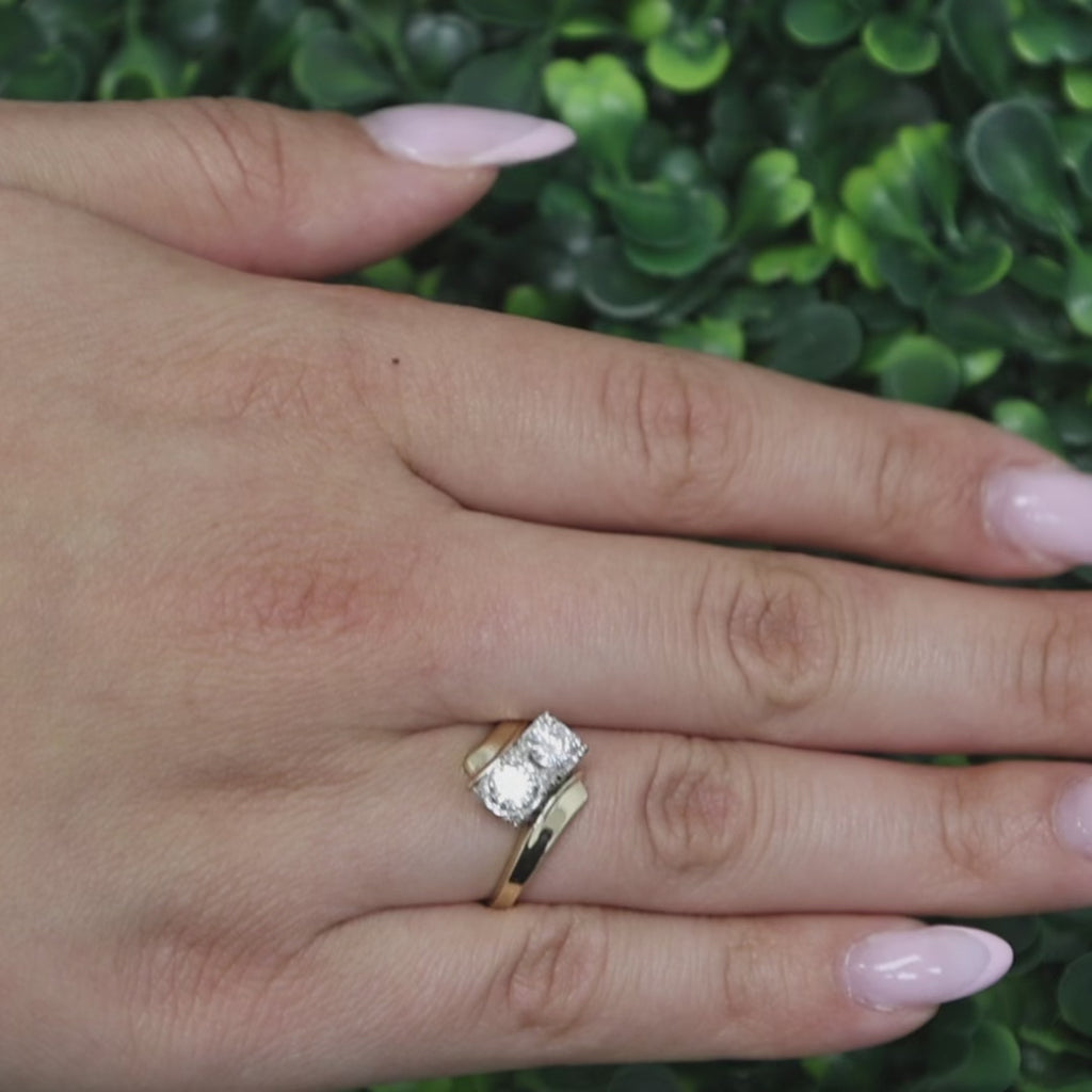 Two Tone Gold 2 Stone Diamond Bypass Ring 0.60 CTW Vintage Estate Size 6
