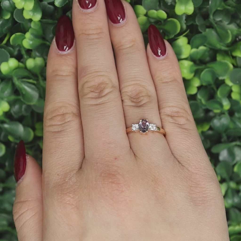 Solitaire Purple Spinel Ring White Spinel Accents 10K Rose Gold 0.70 CTW SZ 7.25