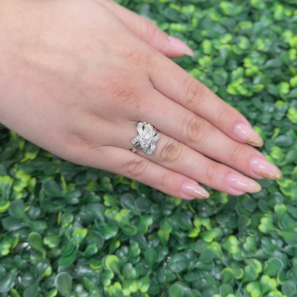 Vintage 1.00 TW Diamond Statement Ring White Gold Platinum Size 6 Ladies Estate