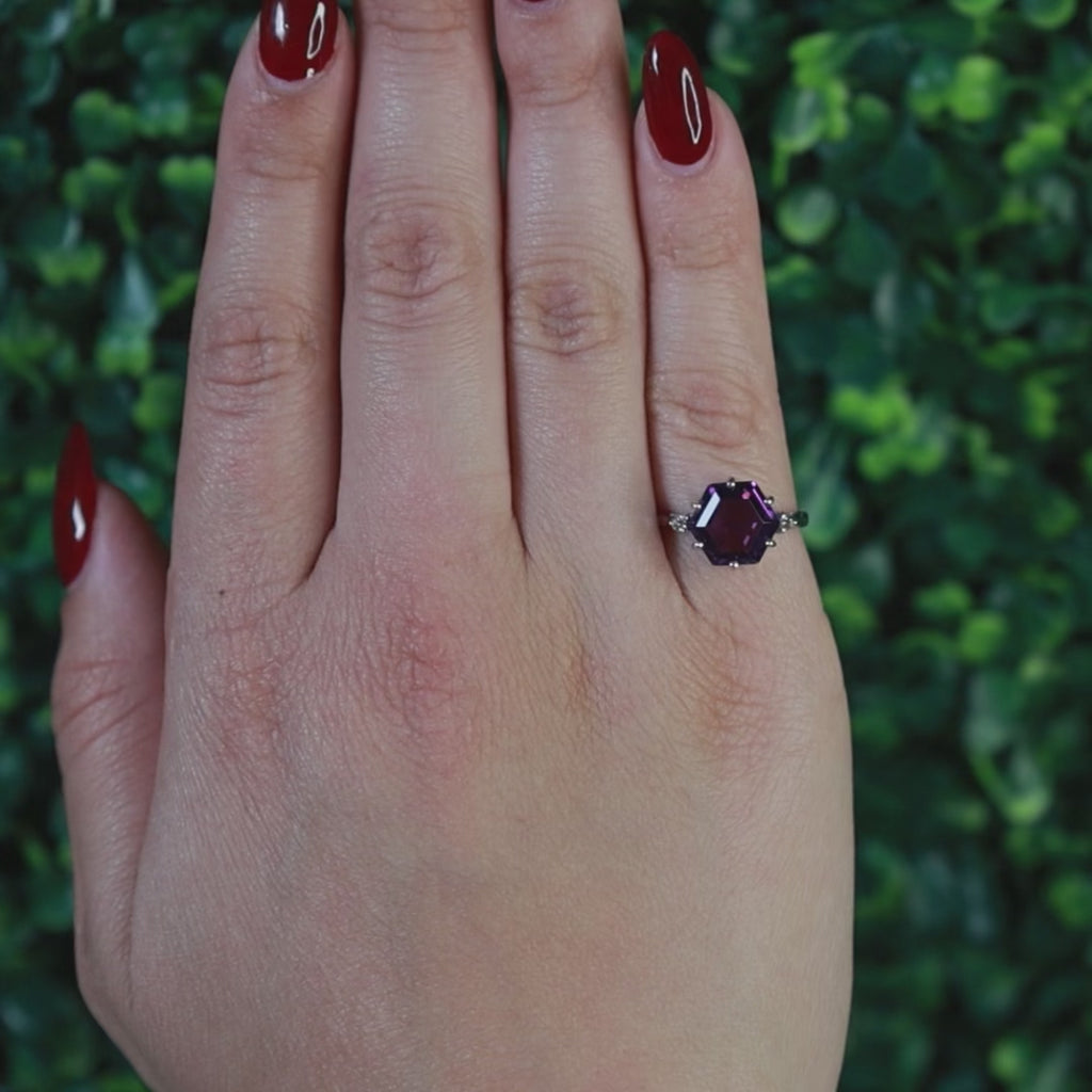 Vintage Alexandrite Diamond Cocktail Ring 10K White Gold Lab Grown Gem Size 6