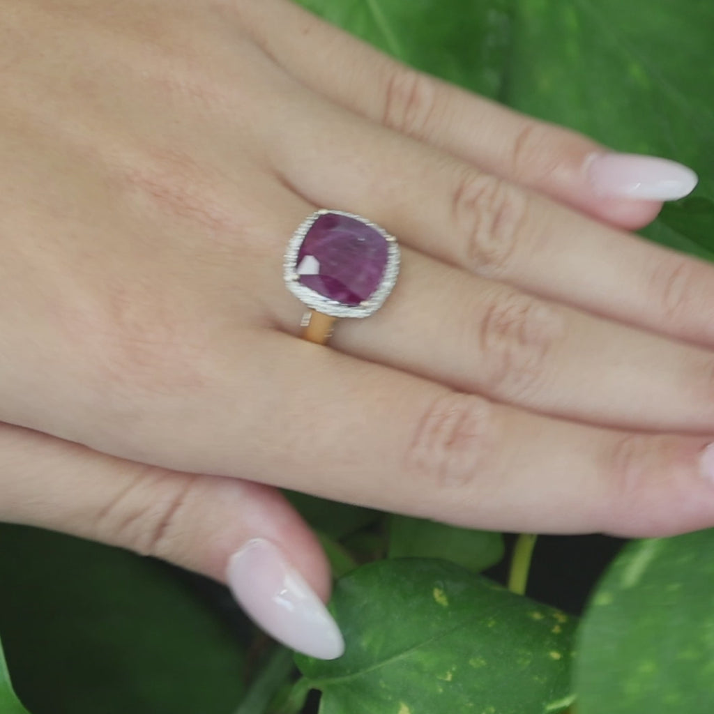 Ruby Diamond Halo Cocktail Ring 14K Gold 5.45 CTW Size 7 Ladies Estate