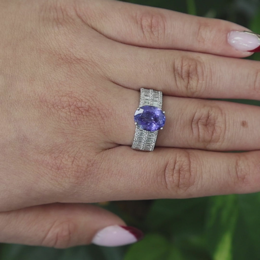 EFFY Tanzanite Diamond Cocktail Ring 14K White Gold 4.85 CTW Size 9.5 Ladies