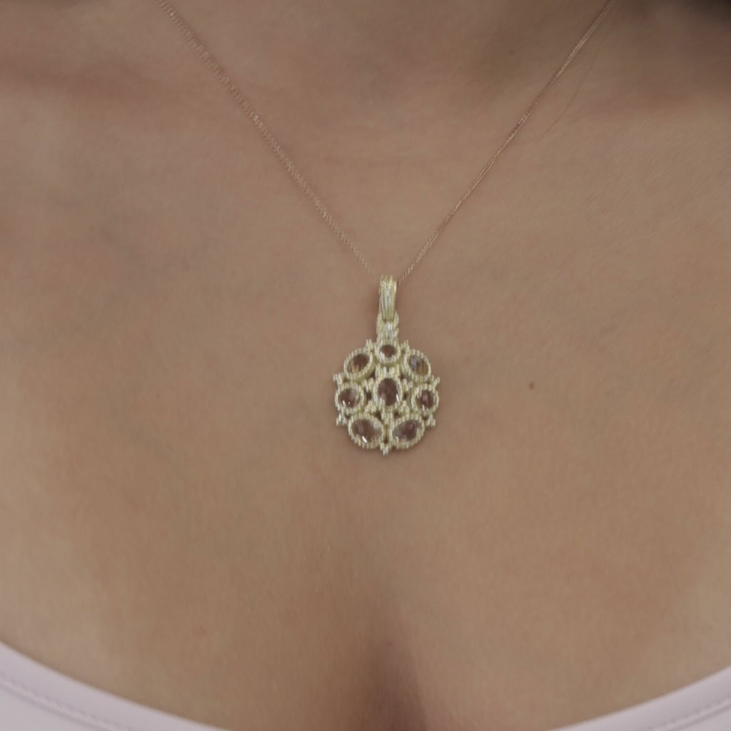 Judith Ripka Citrine Diamond Pendant 18K Yellow Gold 3.00 CTW 1.60" Ladies