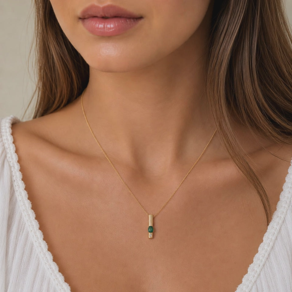 14K Gold Emerald Diamond Pendant 0.19CTW Oval Emerald Minimalist Estate Charm