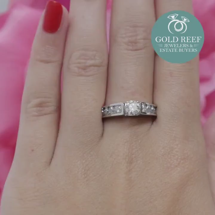 0.93 CTW Solitaire Diamond Engagement Ring With Accents 14K White Gold Size 6