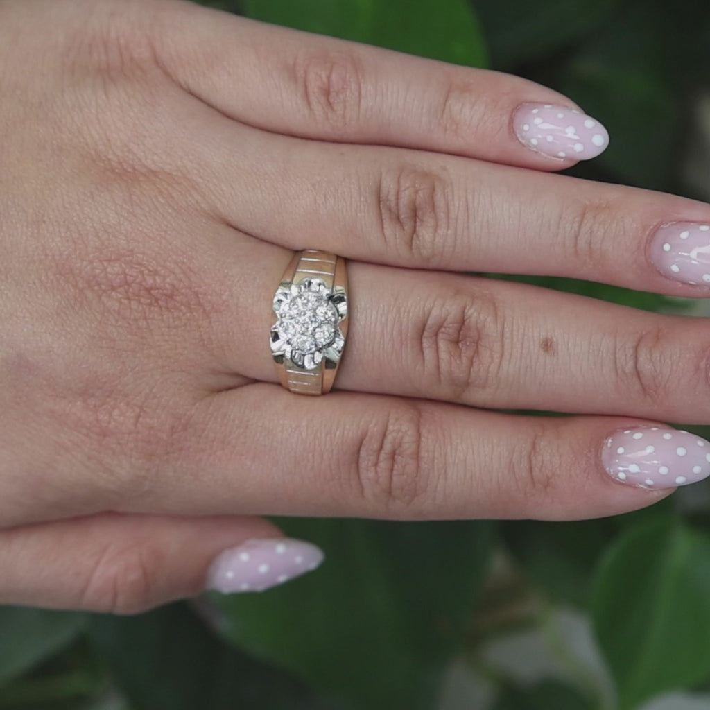 Cluster Diamond Floral Cocktail Ring 14K Gold 0.70 TW Size 10 Unisex Estate
