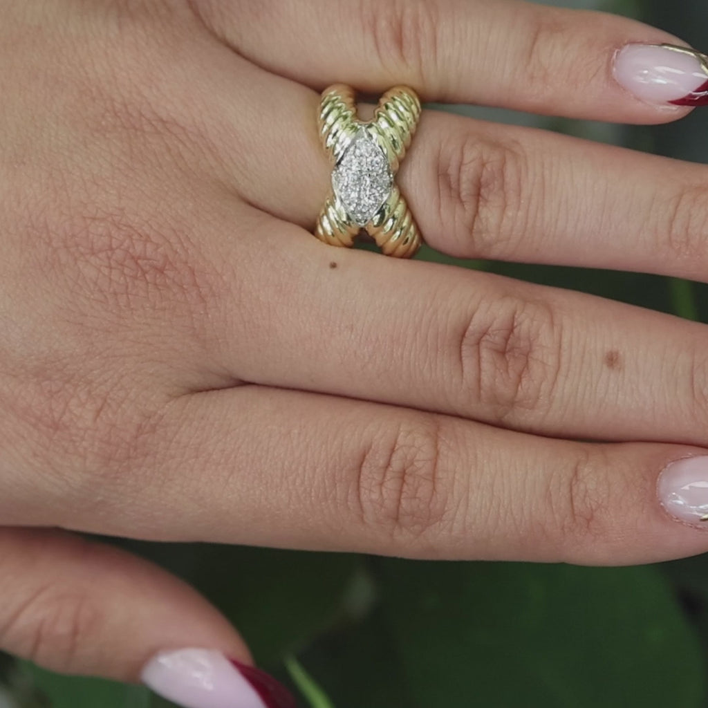 0.40 TW Diamond Crossover Cable Ring 18K Two-Tone Gold Size 6.25 Ladies Estate