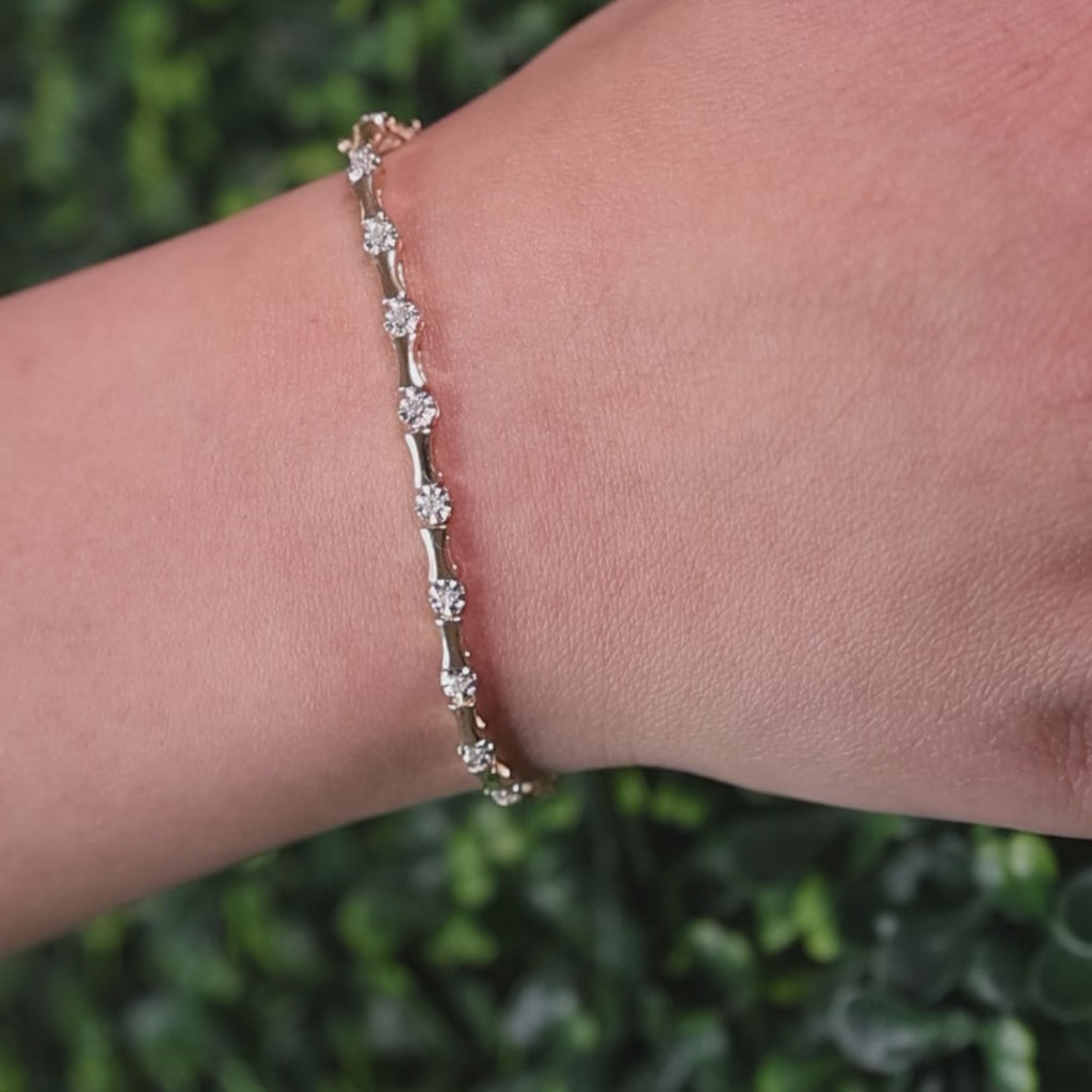 0.33 TW Diamond Bar Link Station Bracelet 14K Gold 7.25" Ladies Estate