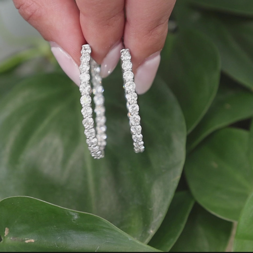 7.25 TW Inside Out Diamond Oval Hoop Earrings 14K White Gold 1.45" Ladies Estate