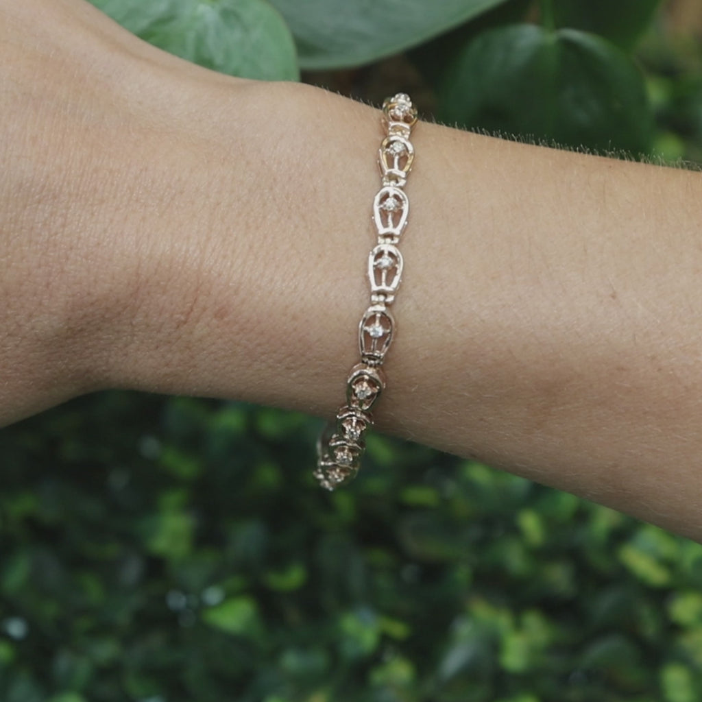 14K Two Tone Rose Yellow Gold 0.40 CTW Natural Diamond Link Bracelet 7"
