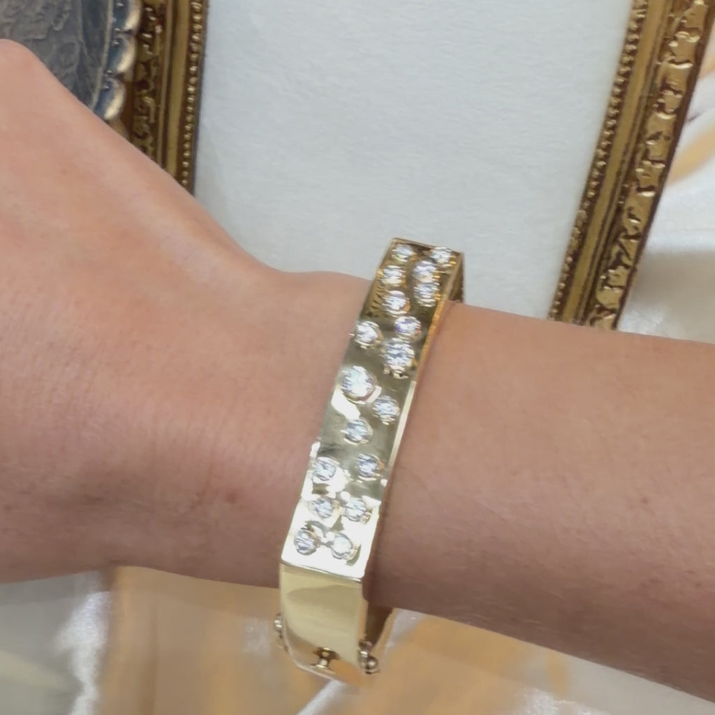 1.50 CTW Natural Diamond 14K Yellow Gold Bezel Set Hinged Bangle Bracelet 25.2g