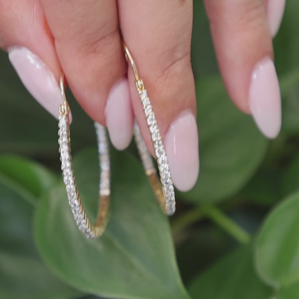 Inside Out Diamond Round Hoop Earrings 18K Yellow Gold 1.74 TW 1.55"