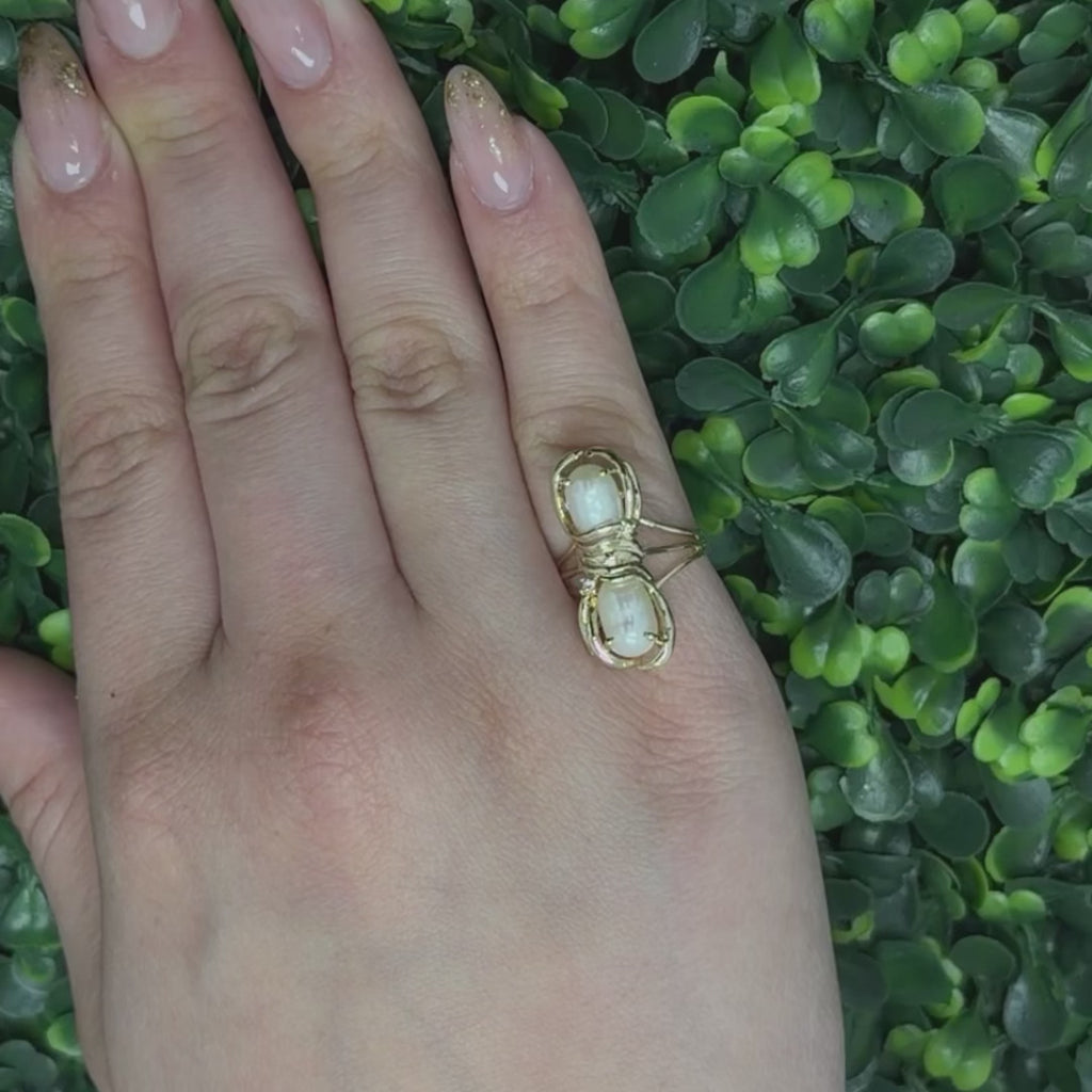 Vintage Freshwater Pearl Diamond Full Finger Ring 14K Yellow Gold Size 5.5