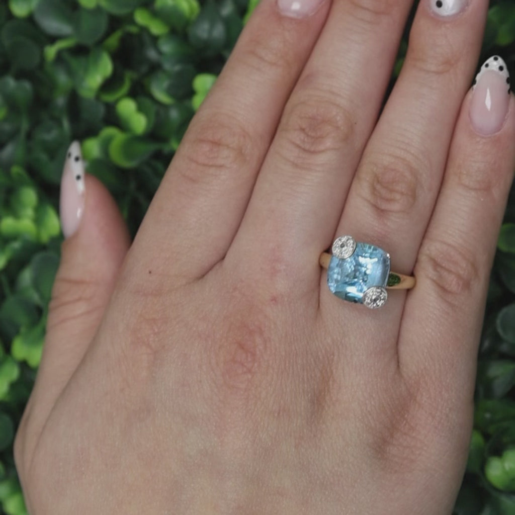 Solitaire Checkerboard Blue Topaz Diamond Accent Ring 14K Gold 9.68 CTW Size 7