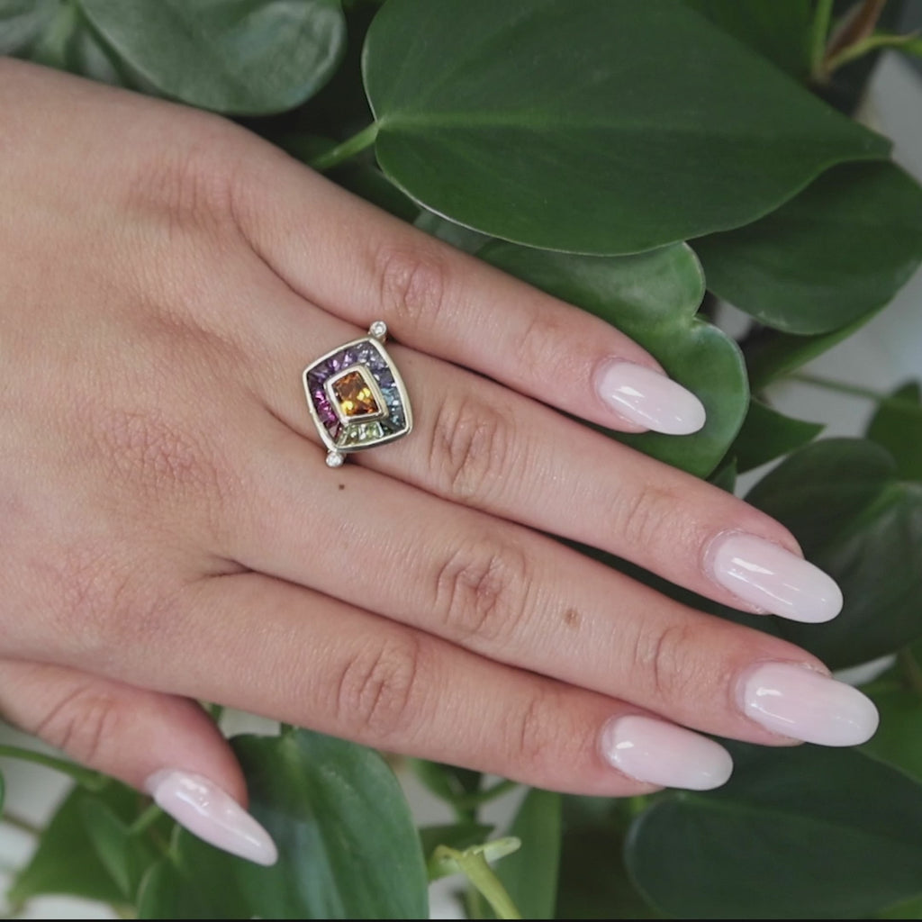 Bellarri Citrine Multi-Colored Sapphire Diamond Ring 18K Gold 2.11 CTW SZ 7.25