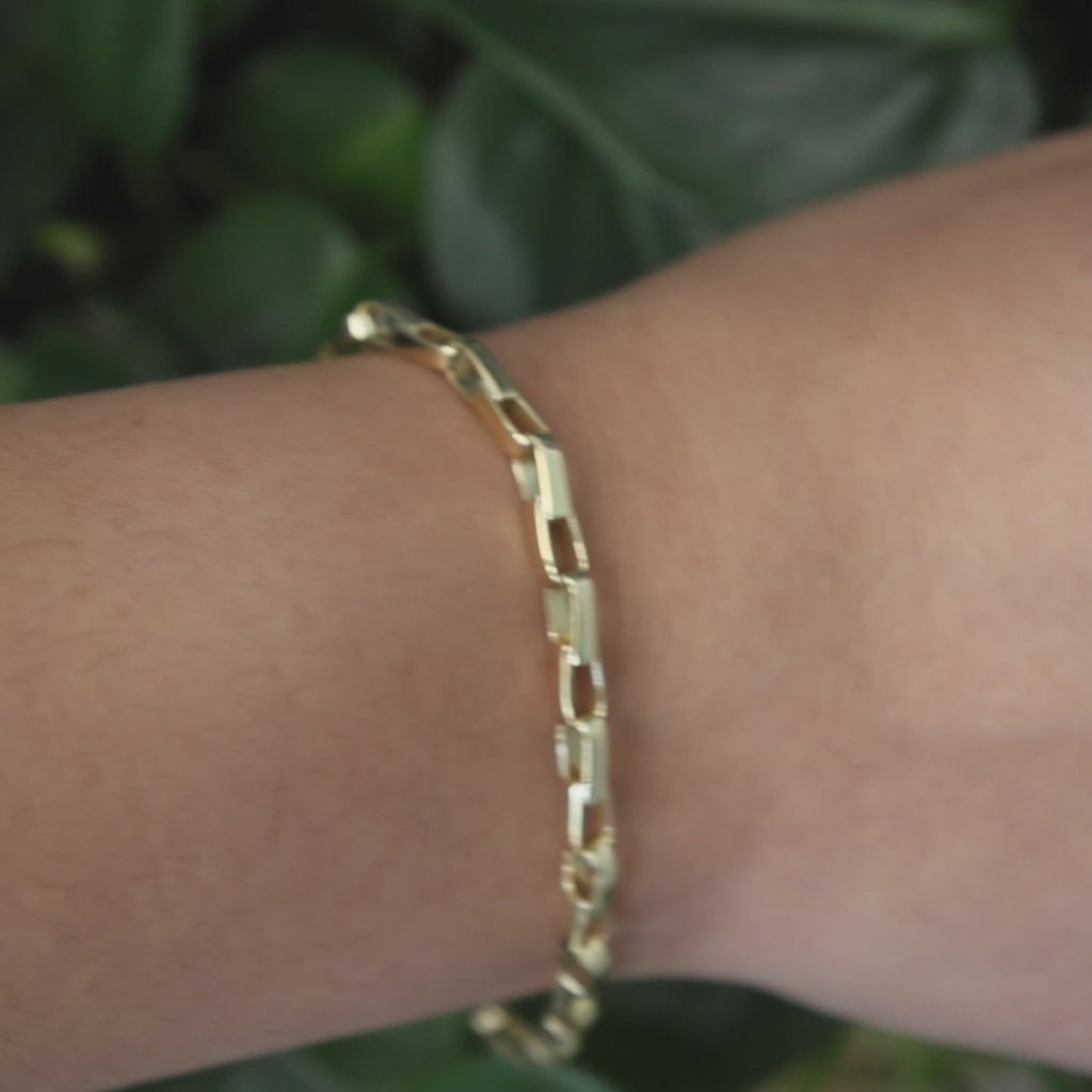 Fancy Rectangular Chain Link Bracelet 18K Yellow Gold 8.5" Unisex Estate