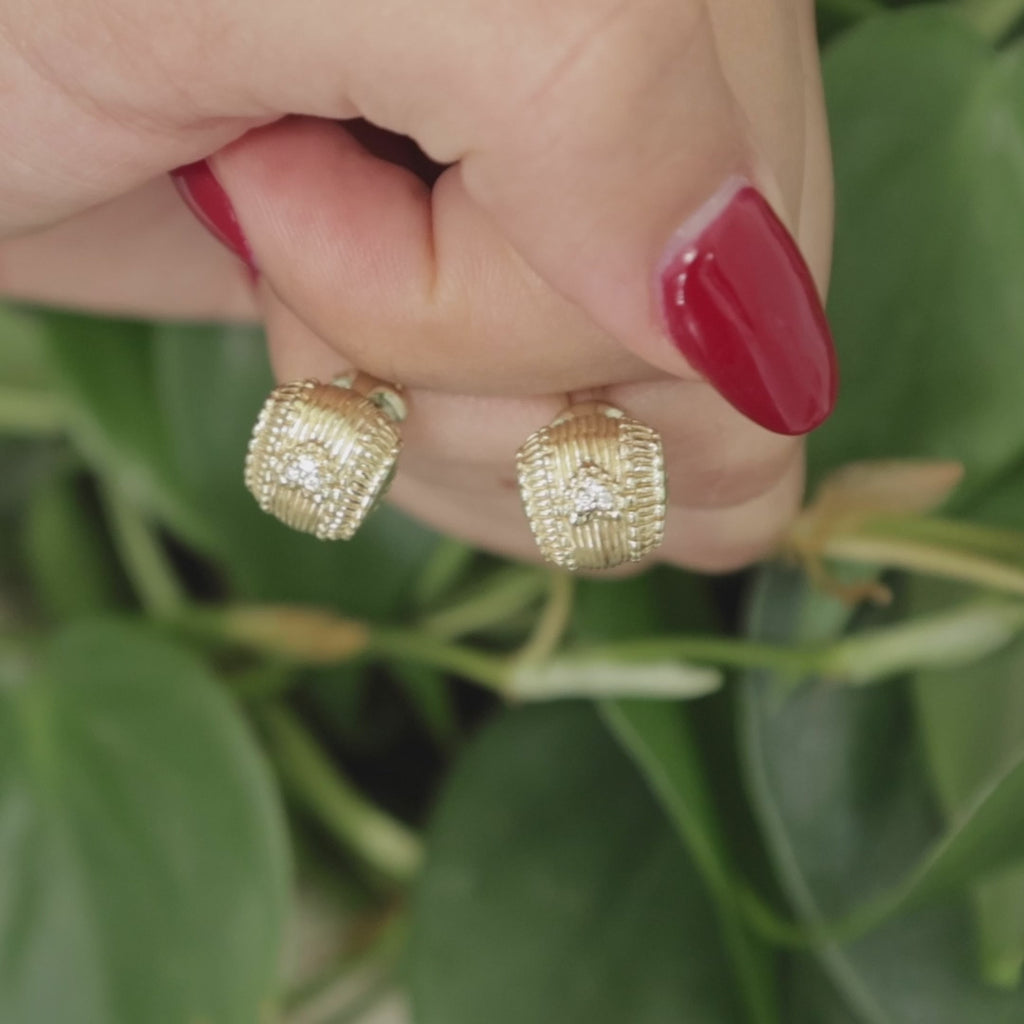 Judith Ripka Diamond Heart Earrings Omega Backs 14K Yellow Gold 0.03 TW 0.40"