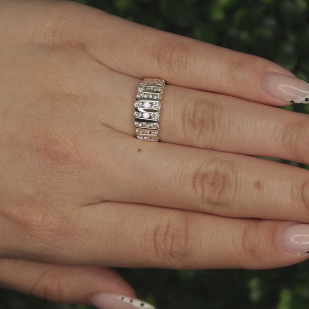 1.00 TW Bar Channel Set Diamond Wide Band Ring 14K Yellow Gold Size 7 Ladies