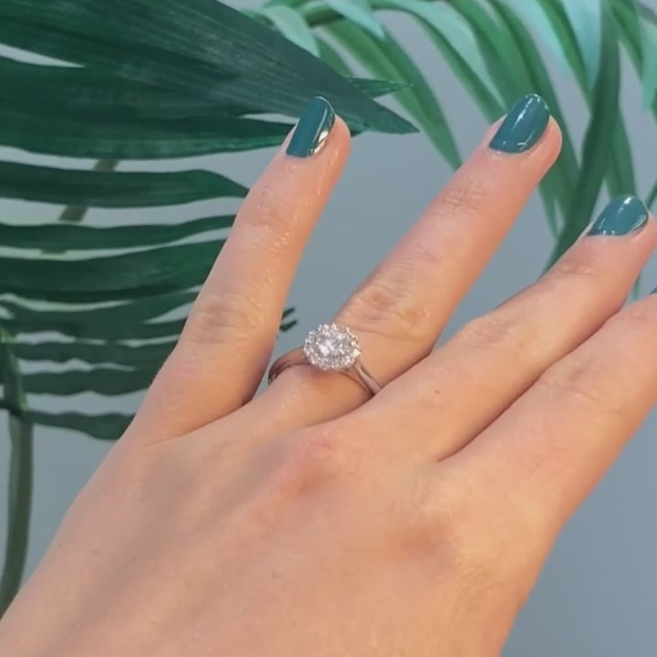 14K White Gold 0.80 CTW Natural Diamond Halo Engagement Ring Size 5.25