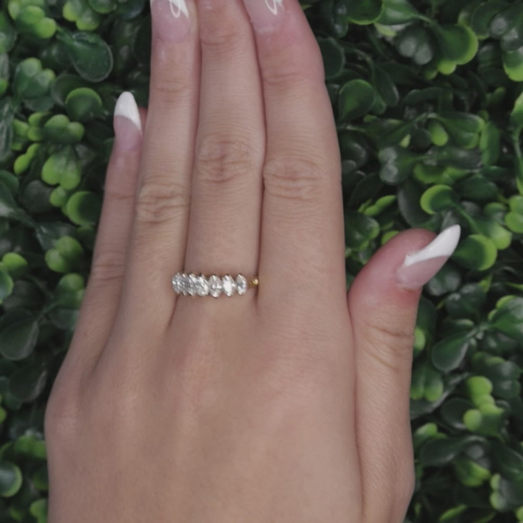 0.75ctw Marquise Diamond Band Ring 14K Yellow Gold SZ 6 Stackable Wedding Estate