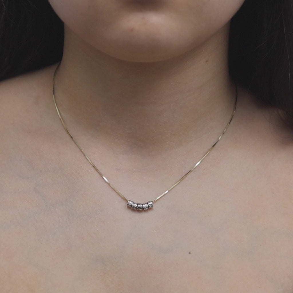 Greek Key Pendant Charm Snake Link Chain Necklace 14K Two-Tone Gold 17.25"