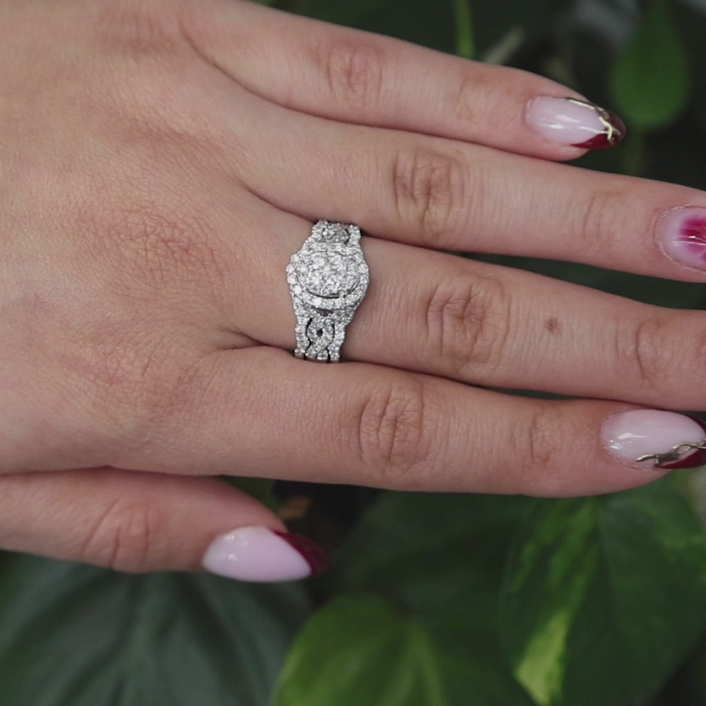 2.20 TW Cluster Diamond Oval Halo Ring 14K White Gold Size 9.75 Ladies Estate