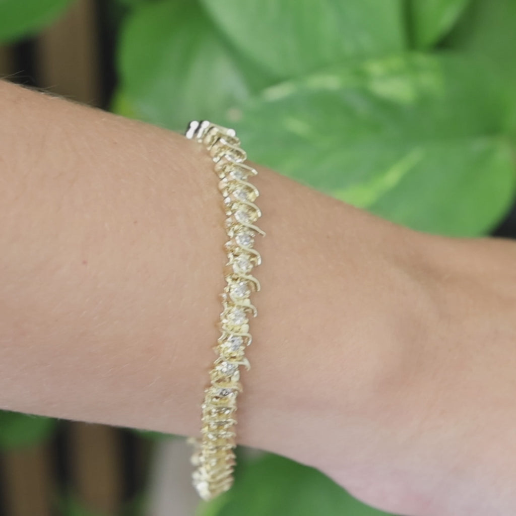 2.00TW Natural Champagne Brown Diamond S Link Tennis Bracelet 14K Yellow Gold 7"