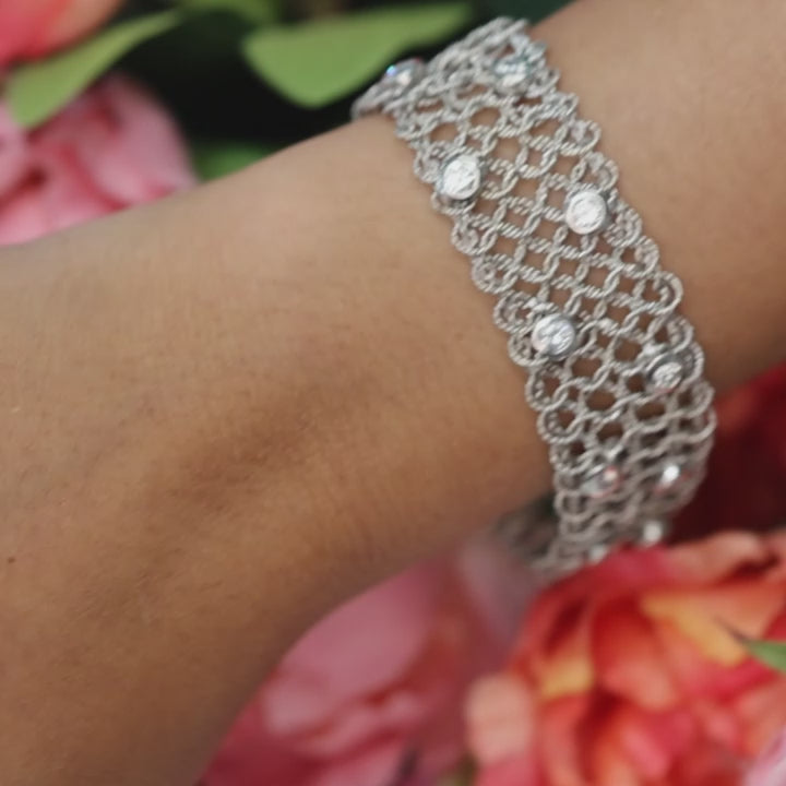 2.00 TW Bezel Diamond Mesh Chain Bracelet 18K White Gold 20 mm Wide 6.5" Estate