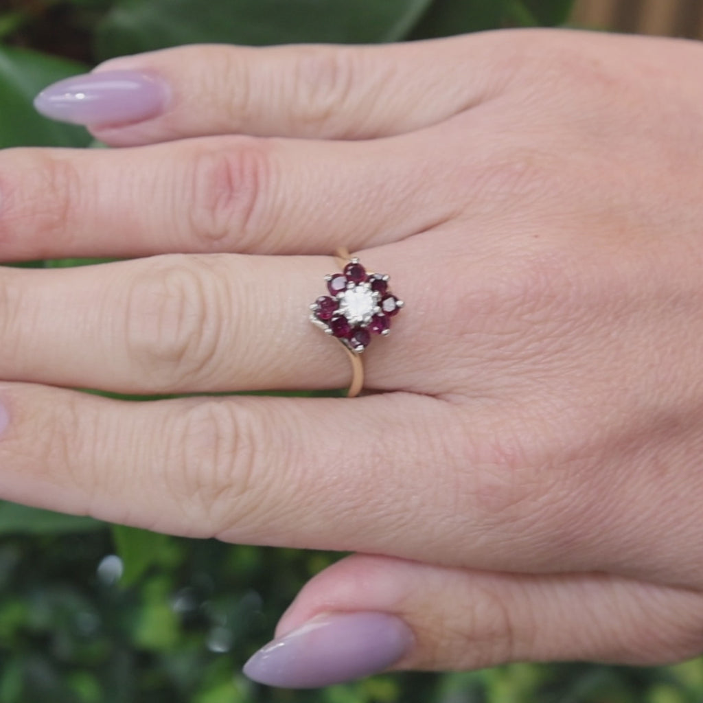 Natural Ruby Diamond Floral Bypass Ring Yellow Gold 1.11 CTW Size 6.75